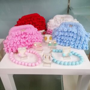 Τσάντα Puffy Πλεκτή Λευκή 30xΥ20εκ Με Εσωτερική Φόδρα Handmade
